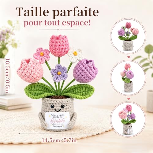 Detalle 2 de Cadeau Tulipe en Tricot Fait Main de XIZIDA - Carte motivante pour Femme