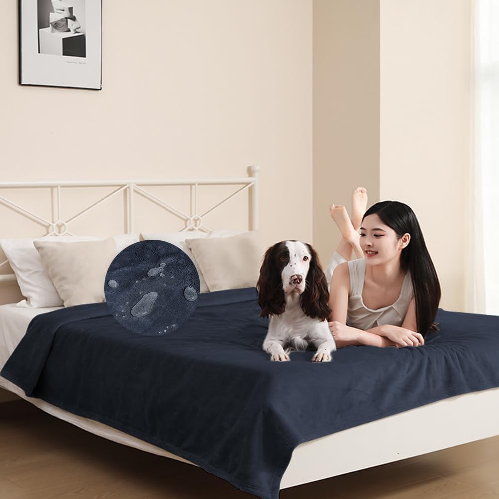 Detalle de DUJUIKE Coperta da letto impermeabile double face in flanella (76x102 cm) blu navy