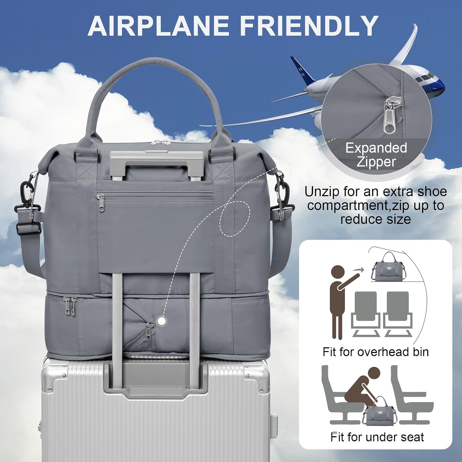 Thumbnail 6 de Reisetasche Damen 40x30x20 „Ryanair“-Handgepäcktasche F8 Schiefergrau mit Schuhfach