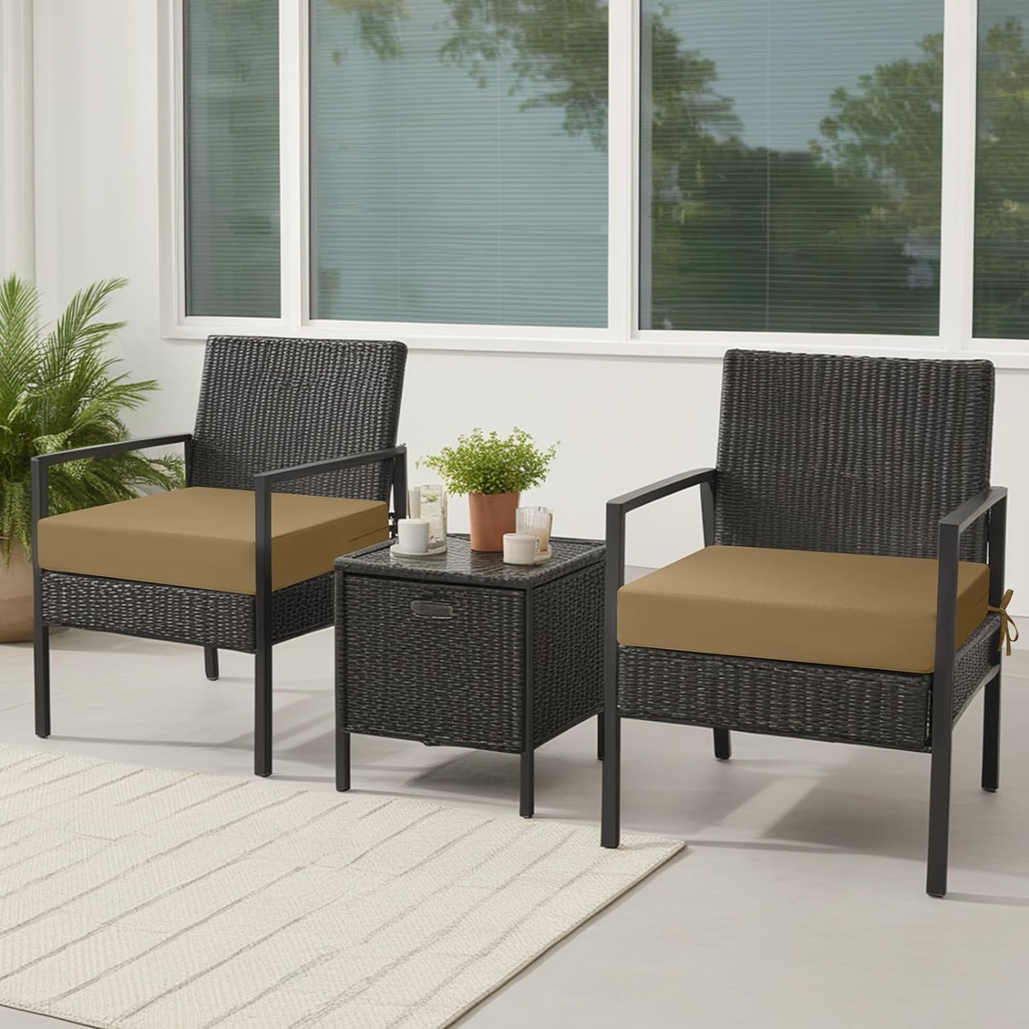 Thumbnail 6 de PrimePATIO Outdoor Chair Seat Cushions (Set of 2) – 7cm Thick, 40x40cm, Dark Khaki