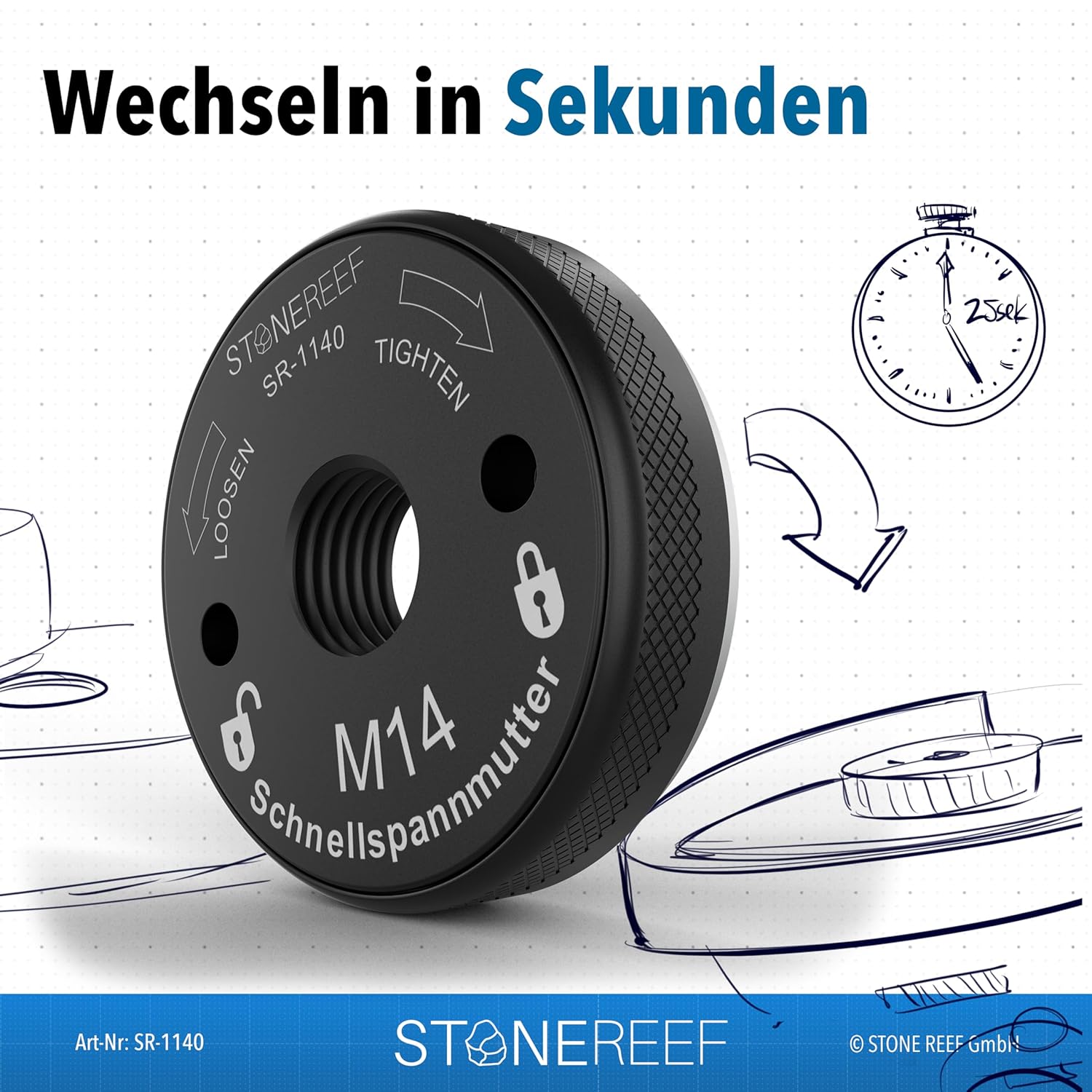 Thumbnail 5 de STONE REEF Schnellspannmutter M14 – werkzeugloser Scheibenwechsel für Winkelschleifer & Trennschleifer