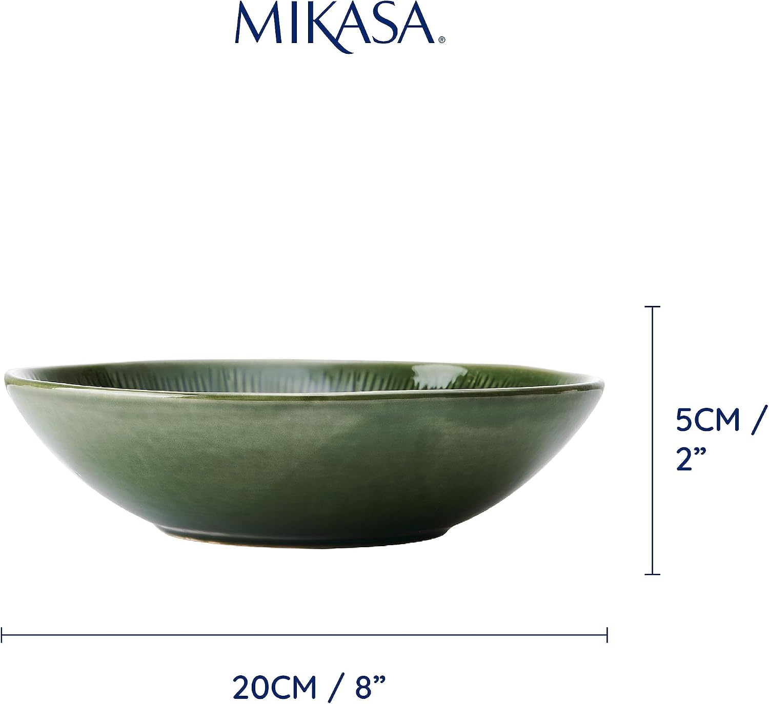 Detalle de Mikasa Jardin Pasta Bowl Set, 4 Stoneware Bowls, 20cm, Green