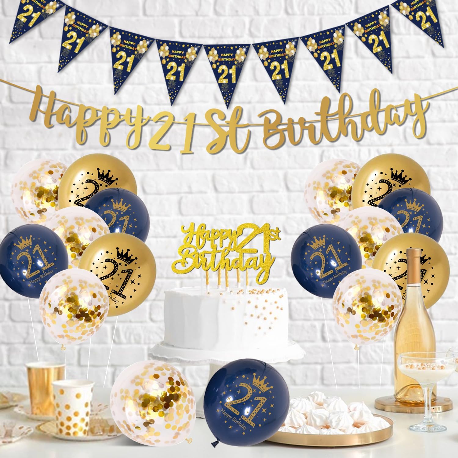 Thumbnail 4 de 21st Birthday Decorations for Men (Blue & Gold) – Banner, Foil Balloon, Confetti Balloons & More
