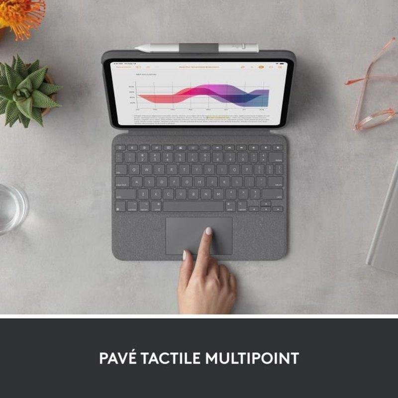 Detalle de Logitech Combo Touch para iPad 10ª Gen (Azerty, Oxford Grey) — funda con teclado y trackpad