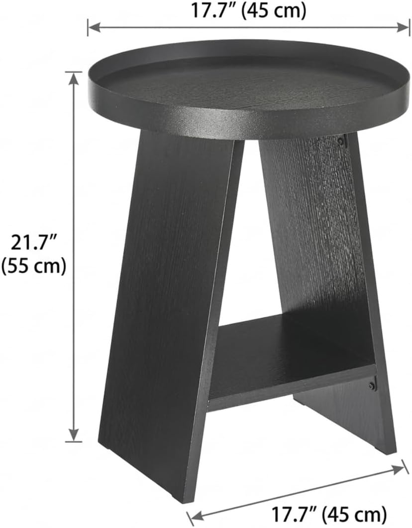 Thumbnail 1 de ZEXVIDA Round End Table with Tray Top: Compact, Sturdy 2-Tier Option for Small Spaces