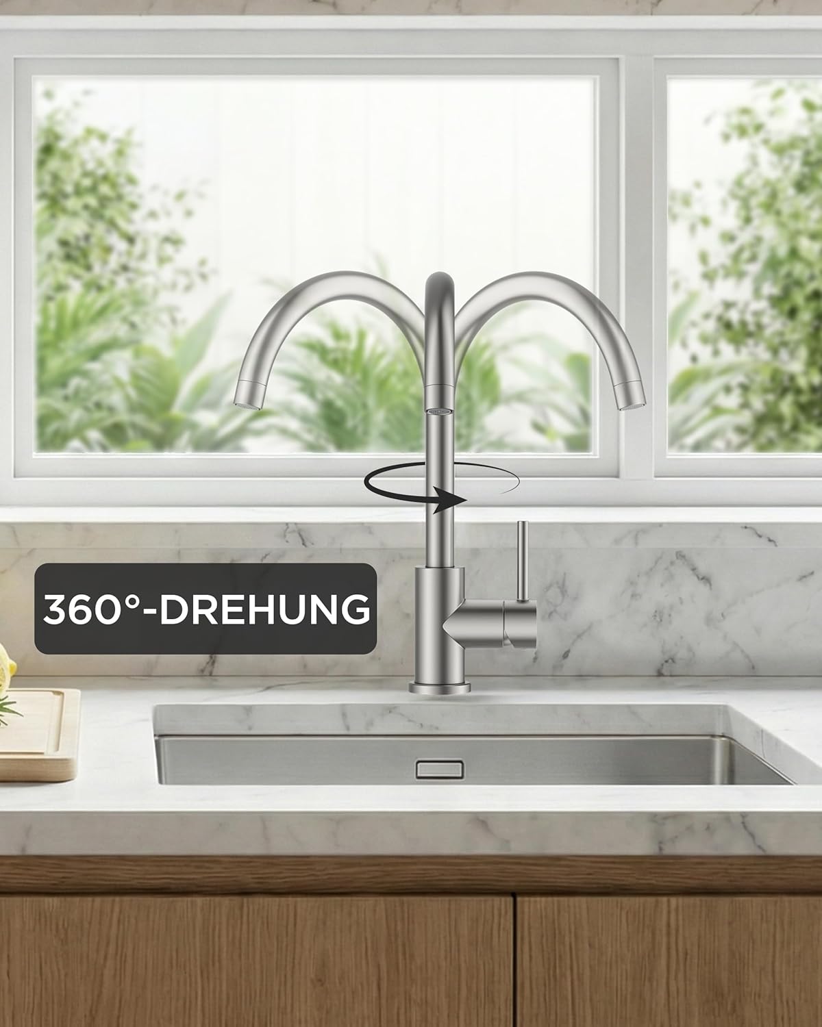 Thumbnail 6 de FORIOUS Küchen-Wasserhahn Edelstahl 360° Einhebel-Mischbatterie
