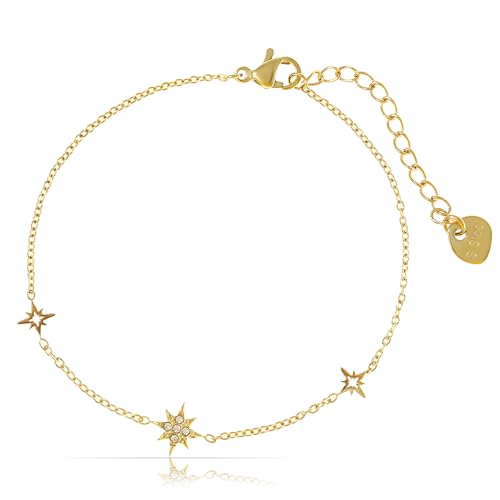 Detalle de Made by Nami Bracelet Femme Acier Inoxydable 316L Étoile Doré Réglable 16+3cm Hypoallergénique