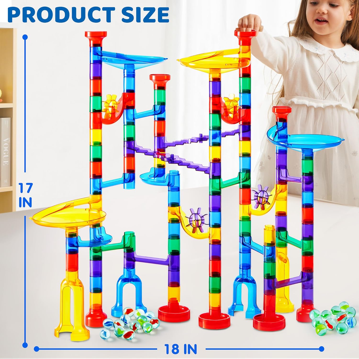 Detalle de JOYIN 150-Piece Marble Run Premium Set with Transparent Tracks and Glass Marbles