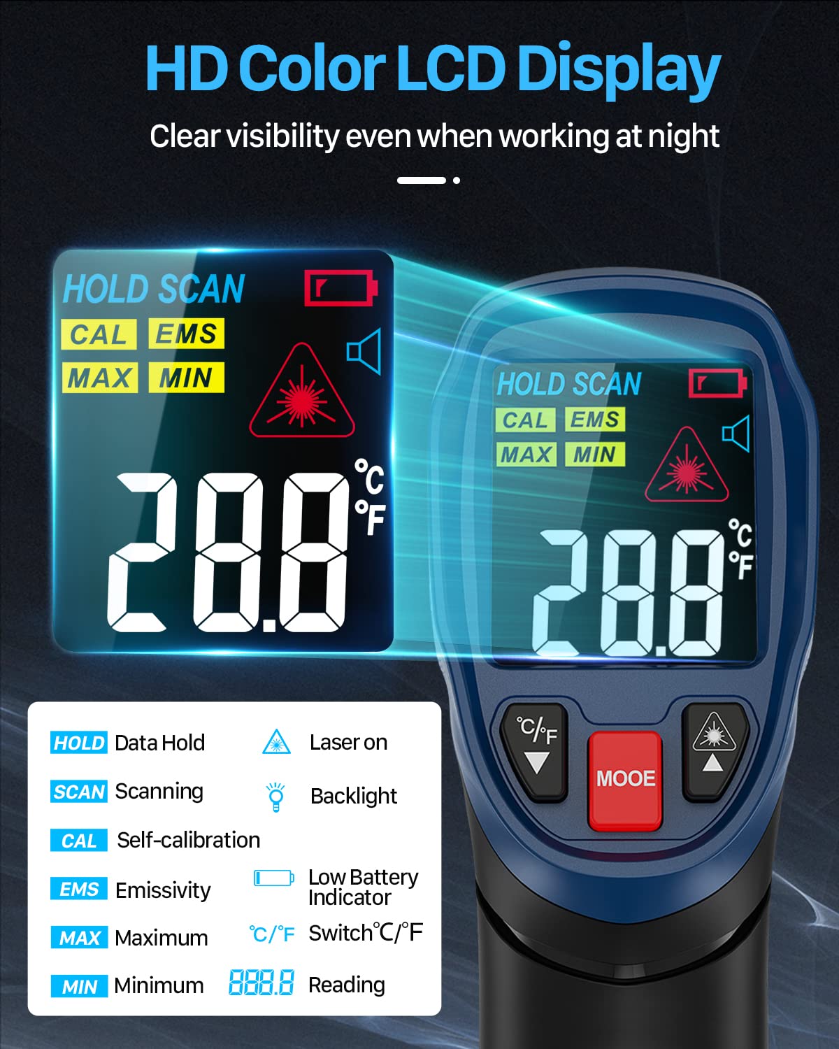 Detalle 2 de Eventek Infrarot Thermometer -50°C bis 600°C