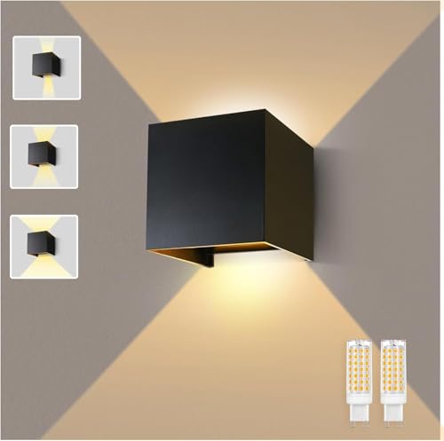Detalle de Lureshine Wandlampe mit austauschbarer G9 LED-Lichtquelle – 0–120° Einstellwinkel, Schwarz, Wandleuchte Innen/Außen
