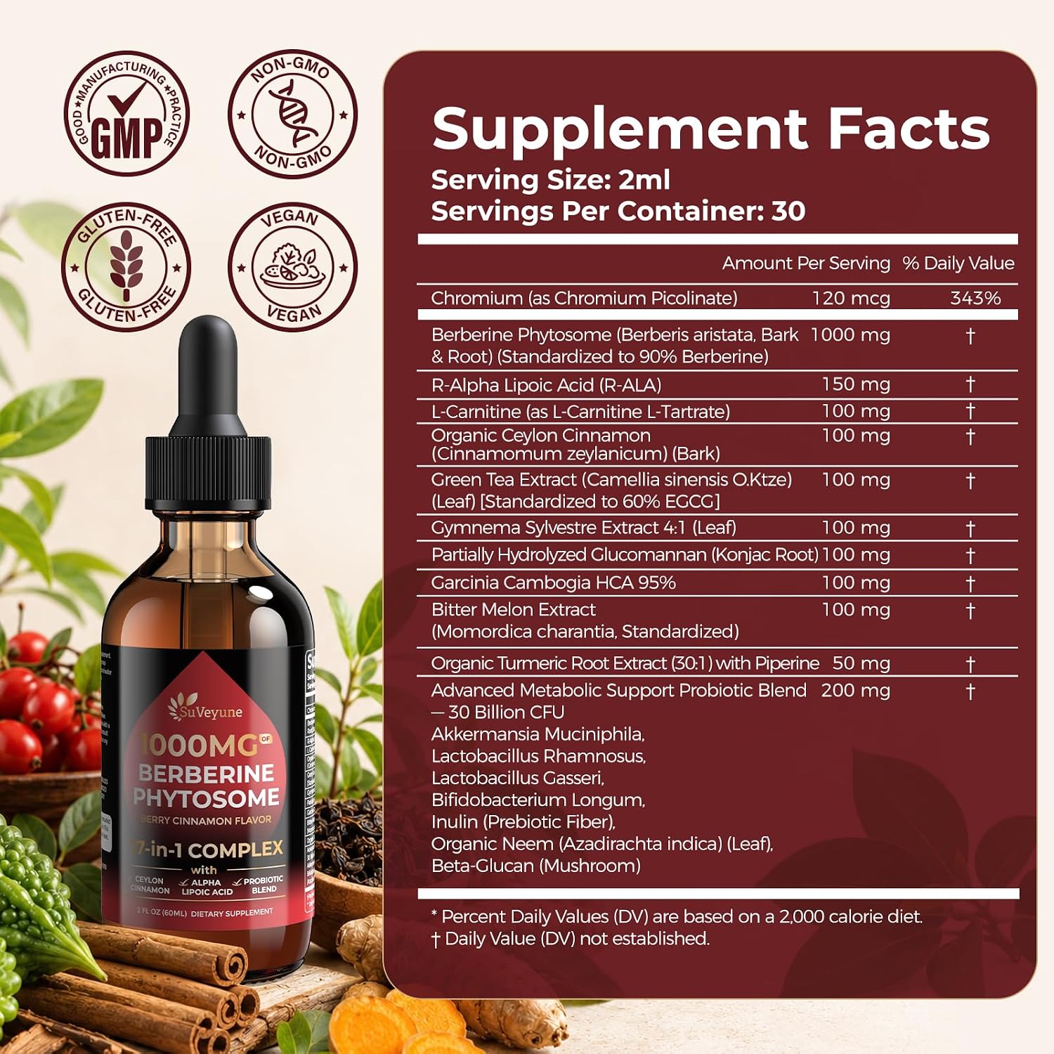 Detalle de Berberine Liquid Supplement 1000 mg