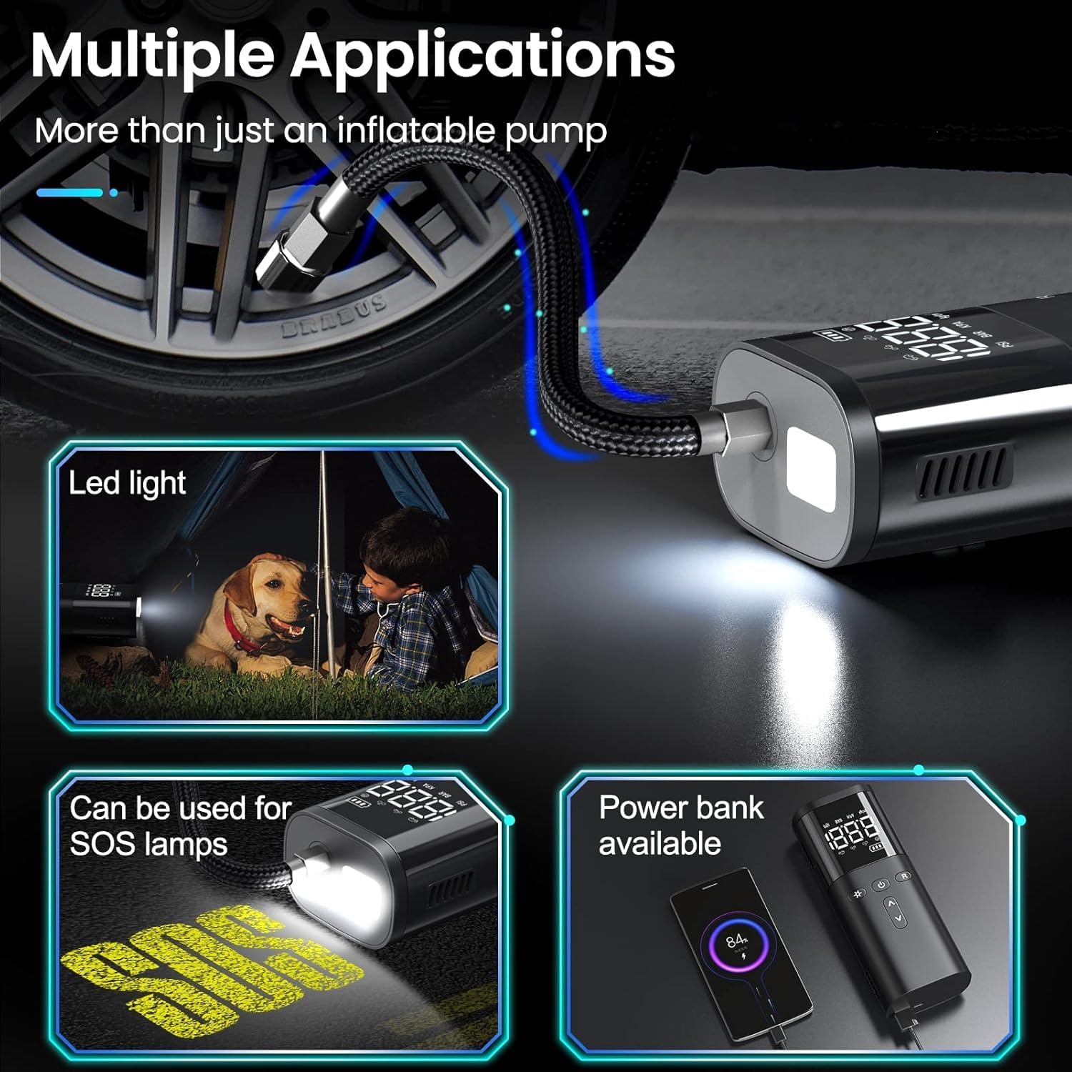 Thumbnail 3 de Cordless Portable Air Compressor with Digital Gauge and LED Light