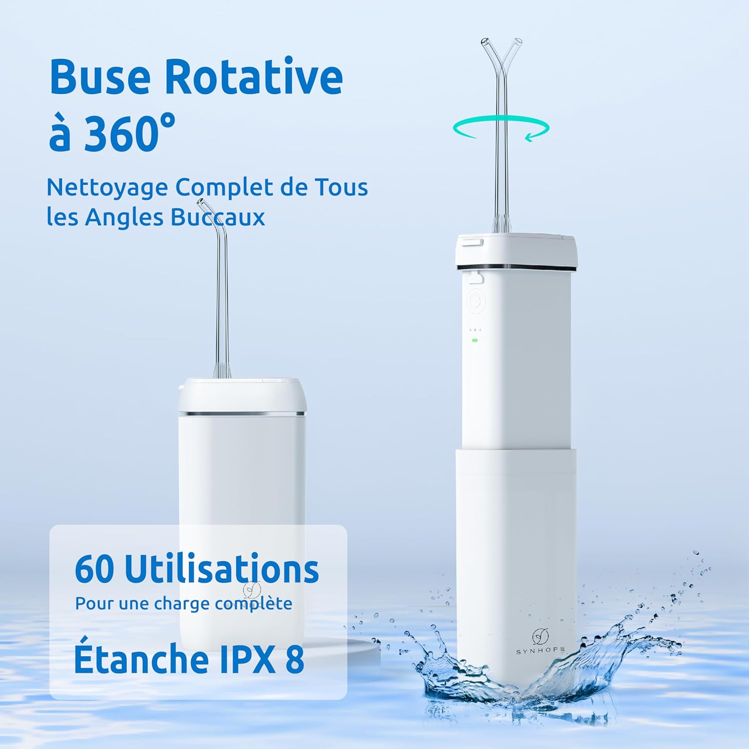 Detalle de Mini hydropulseur dentaire portable SYNHOPE avec réservoir télescopique et 3 modes