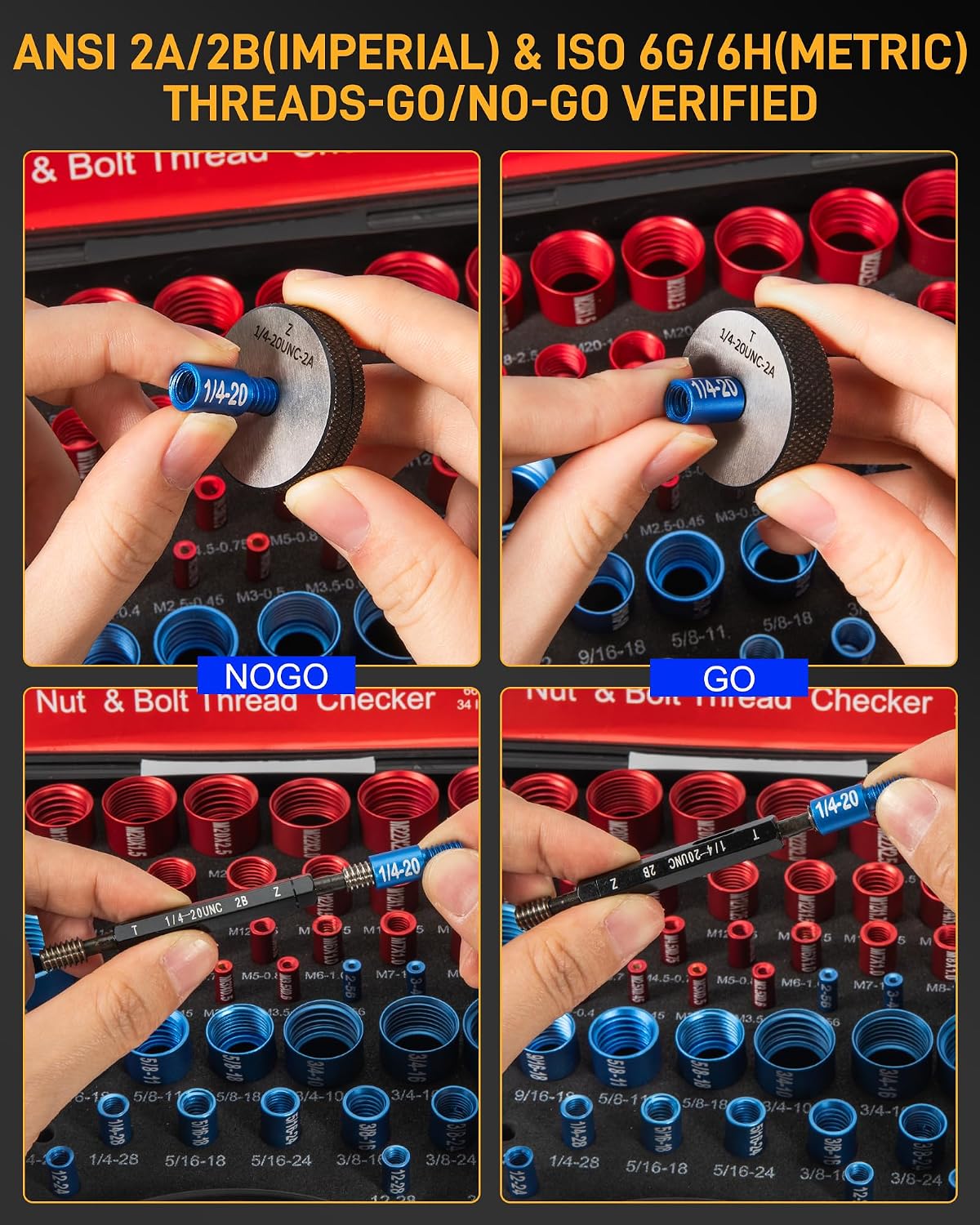 Detalle de Miucoguier 66-Piece Thread Checker Set, 34 SAE and 32 Metric Gauges