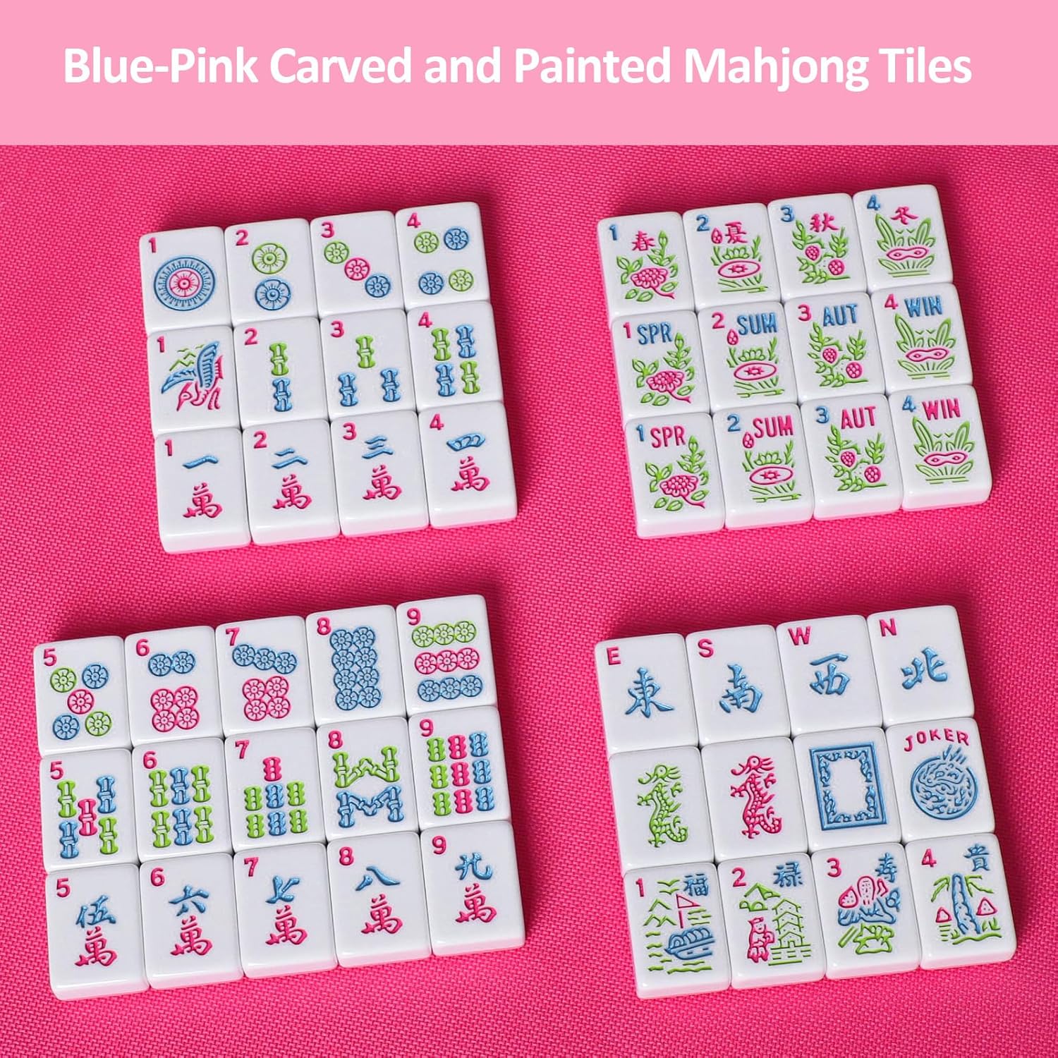 Thumbnail 3 de GUSTARIA 1.2” American Mahjong Tile Set, 166 Tiles (Tiles Only) — Pink Color