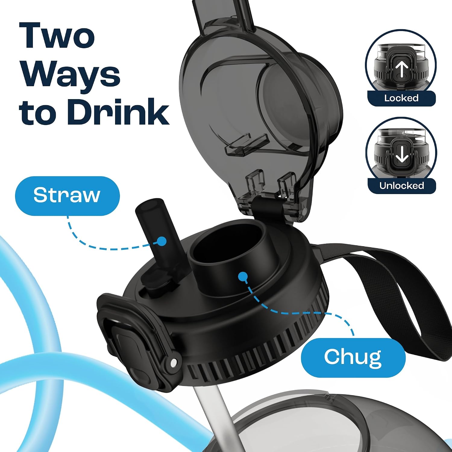Detalle de AQUAFIT 1 Gallon Water Bottle (128 oz) with Time Marker, Straw & Chug Lid (BPA-Free, Gray)