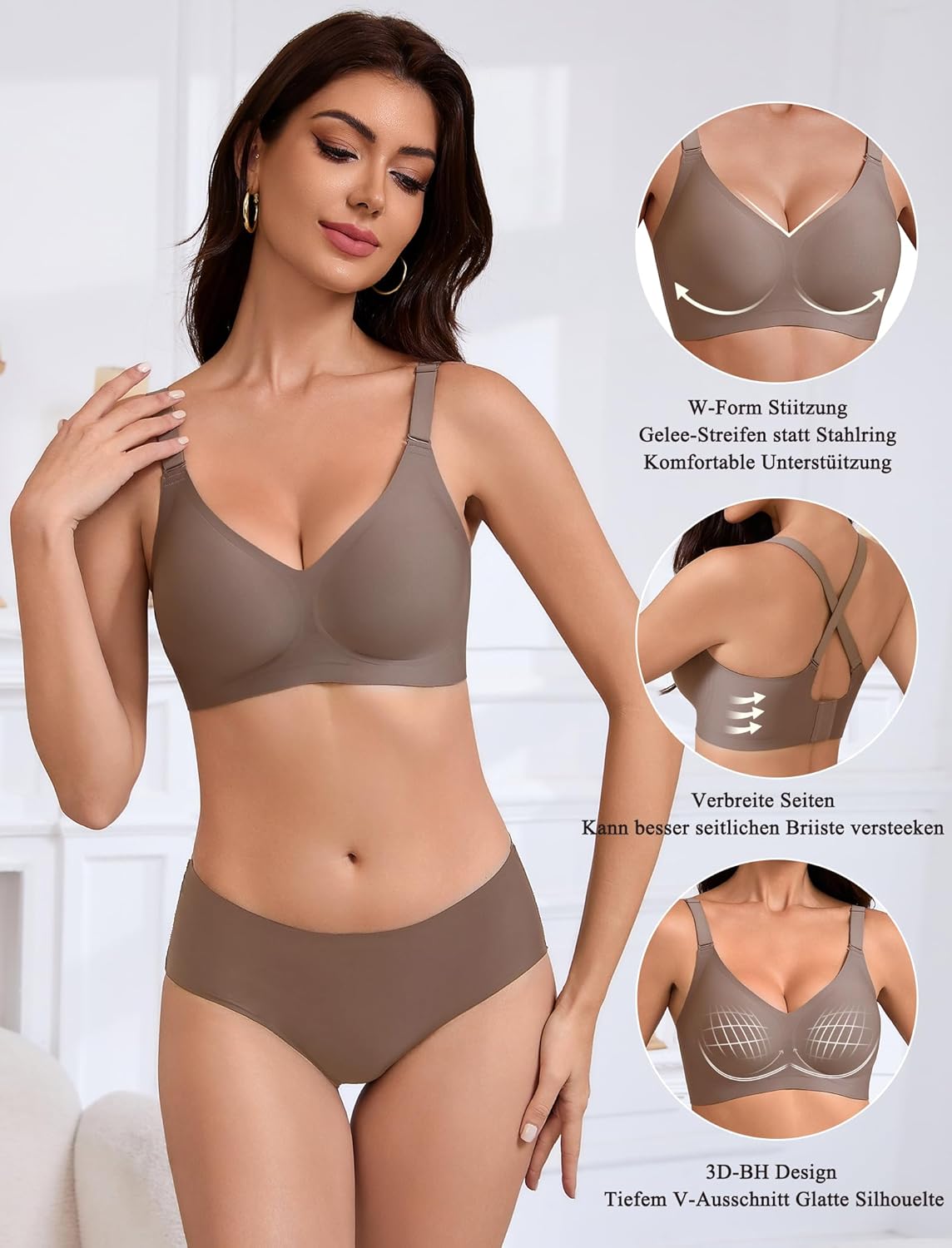 Detalle de Vtelor BH Damen Ohne Bügel Push Up – Nahtloses Top mit tiefem V-Ausschnitt