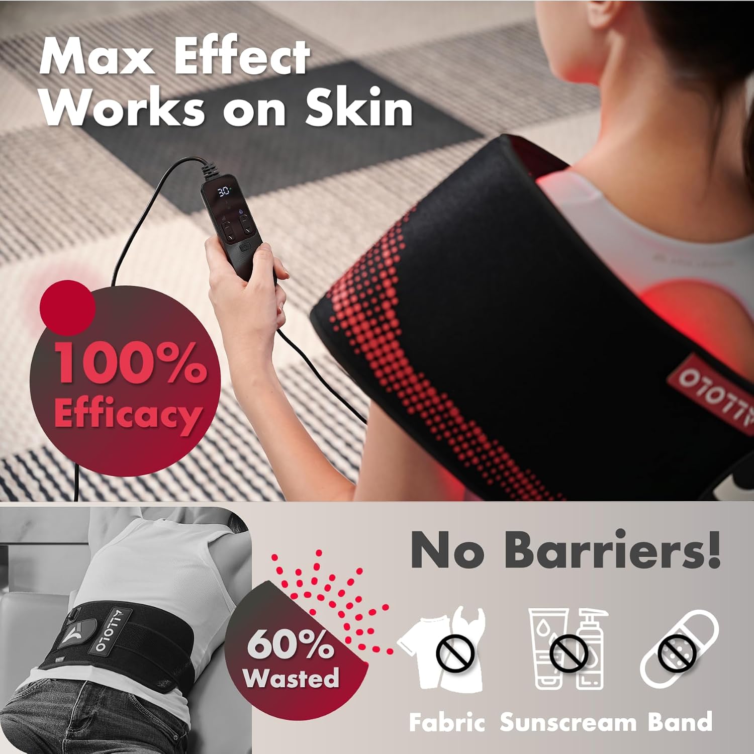 Thumbnail 5 de ALLOLO 3-in-1 Red Light Therapy Belt: 660nm Red + 850nm Infrared, Large 39" x 7.7" Coverage