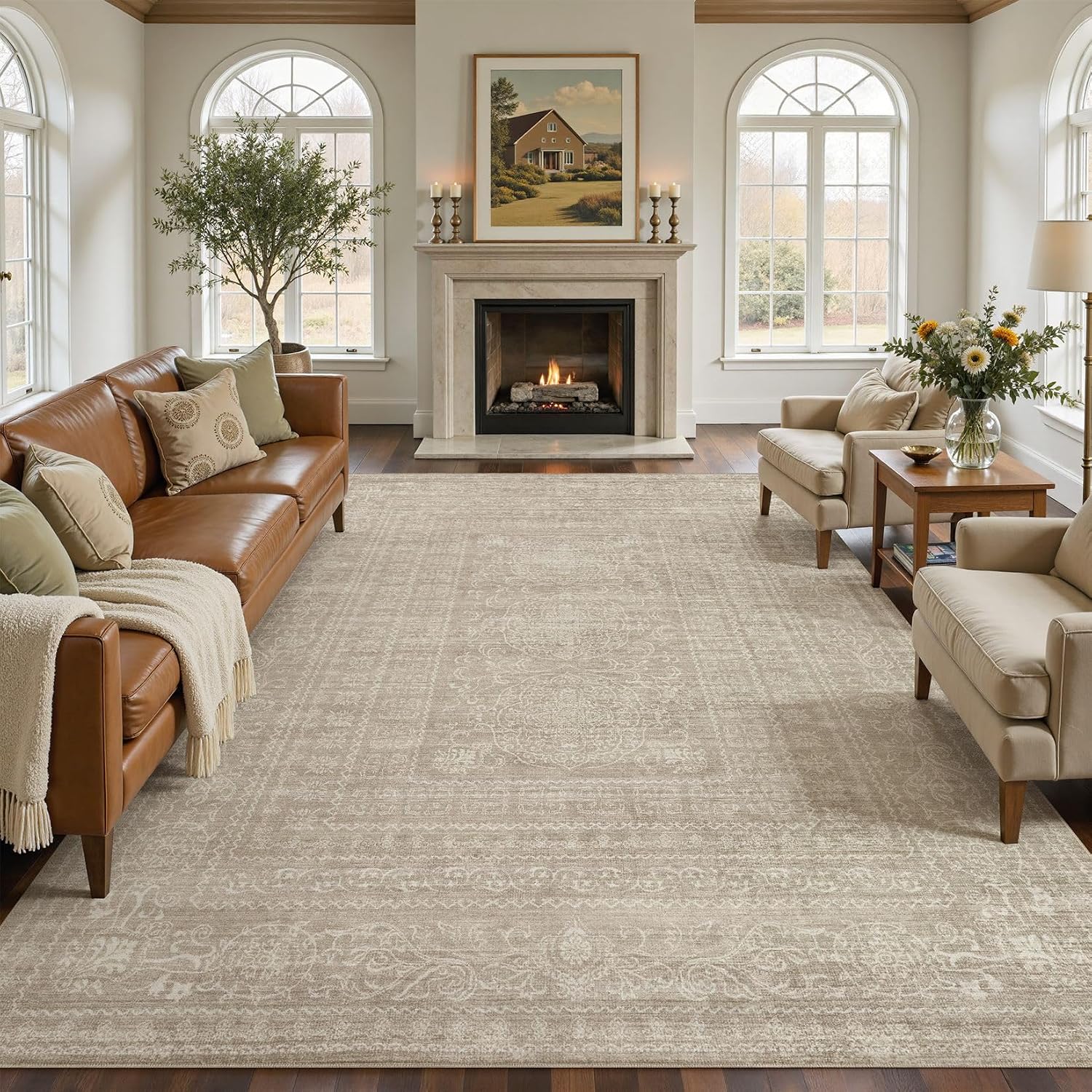 Detalle de Nakagishi Neutral 7' x 9' Brown Washable Low-Pile Area Rug