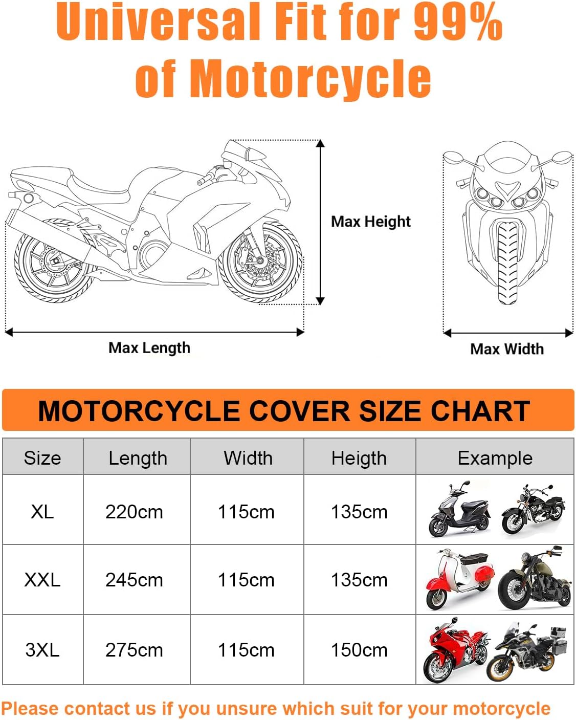 Detalle de FJWDSC Full Enclosed Motorbike Cover (600D) – Waterproof All Weather with Reflective Strips