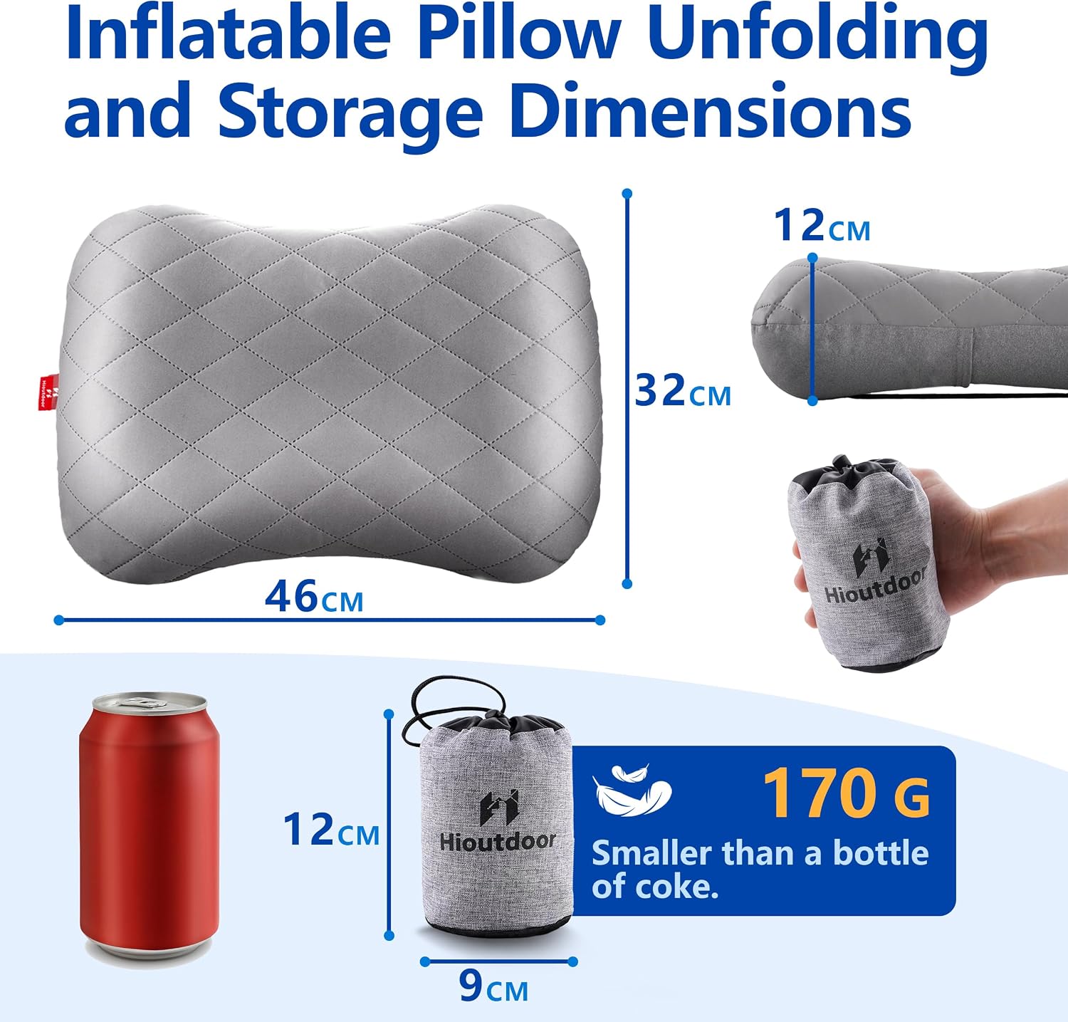Detalle de Hioutdoor Inflatable Pillow for Camping with Removable Cover – Ergonomic Travel Neck Pillow