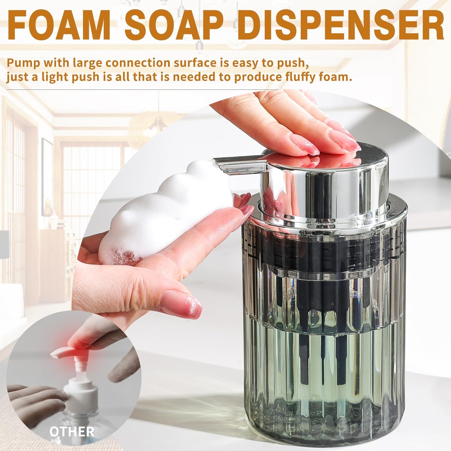 Thumbnail 2 de Soap Dispenser, Plastic Liquid Lotion Dispenser 250ml — Transparent Grey with Large Pump