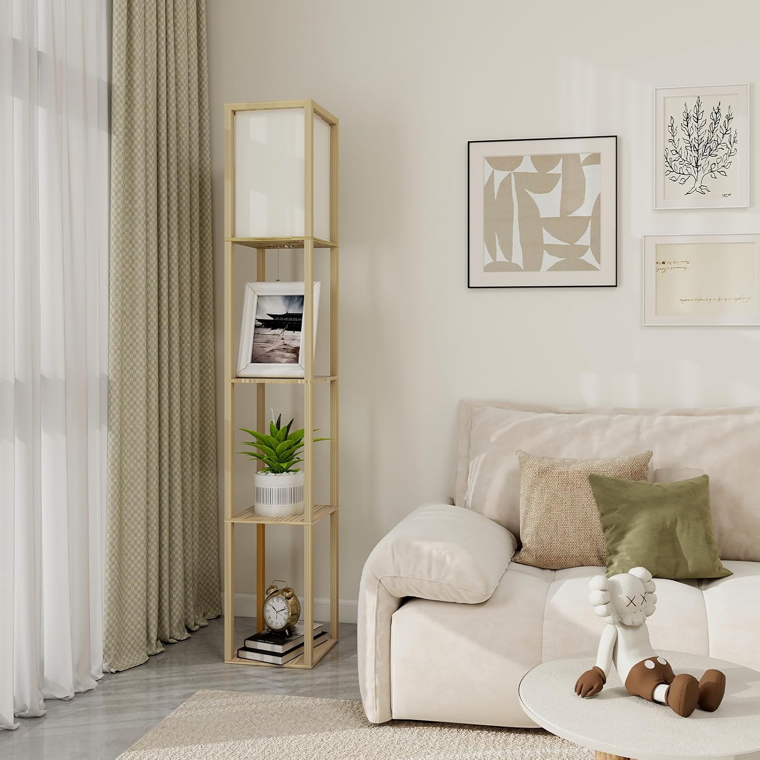 Detalle 2 de Fullwatt Stehlampe mit Holzregal 160 cm
