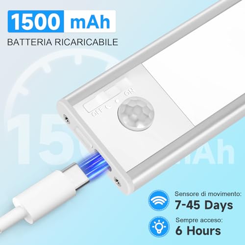 Detalle de Haokiang luce LED sottopensile cucina 24 cm, 39 LED con sensore di movimento – confezione da 2 pezzi