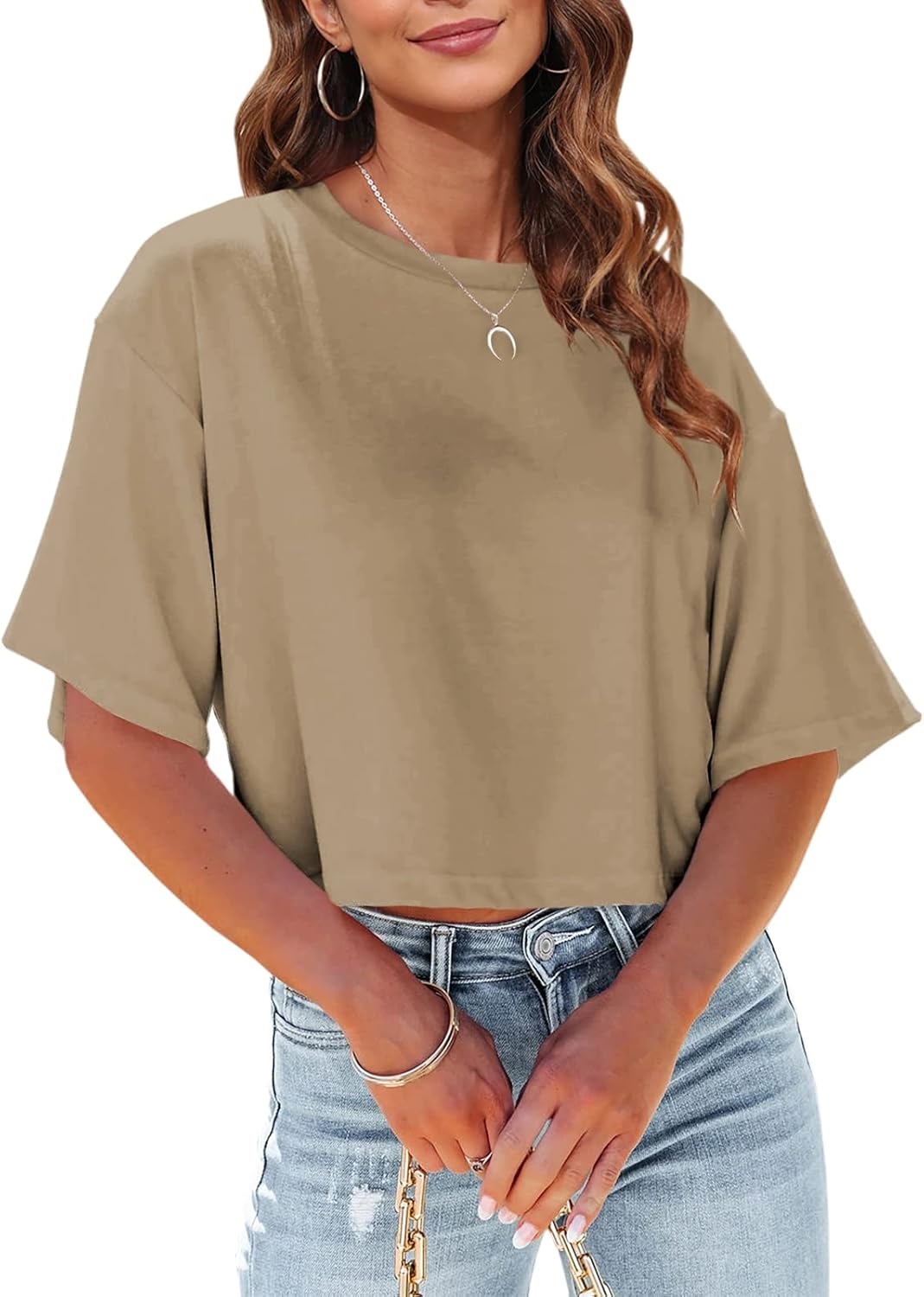 Thumbnail 5 de Tankaneo Women Half Sleeve Cropped T-Shirts (Drop Shoulder Round Neck)