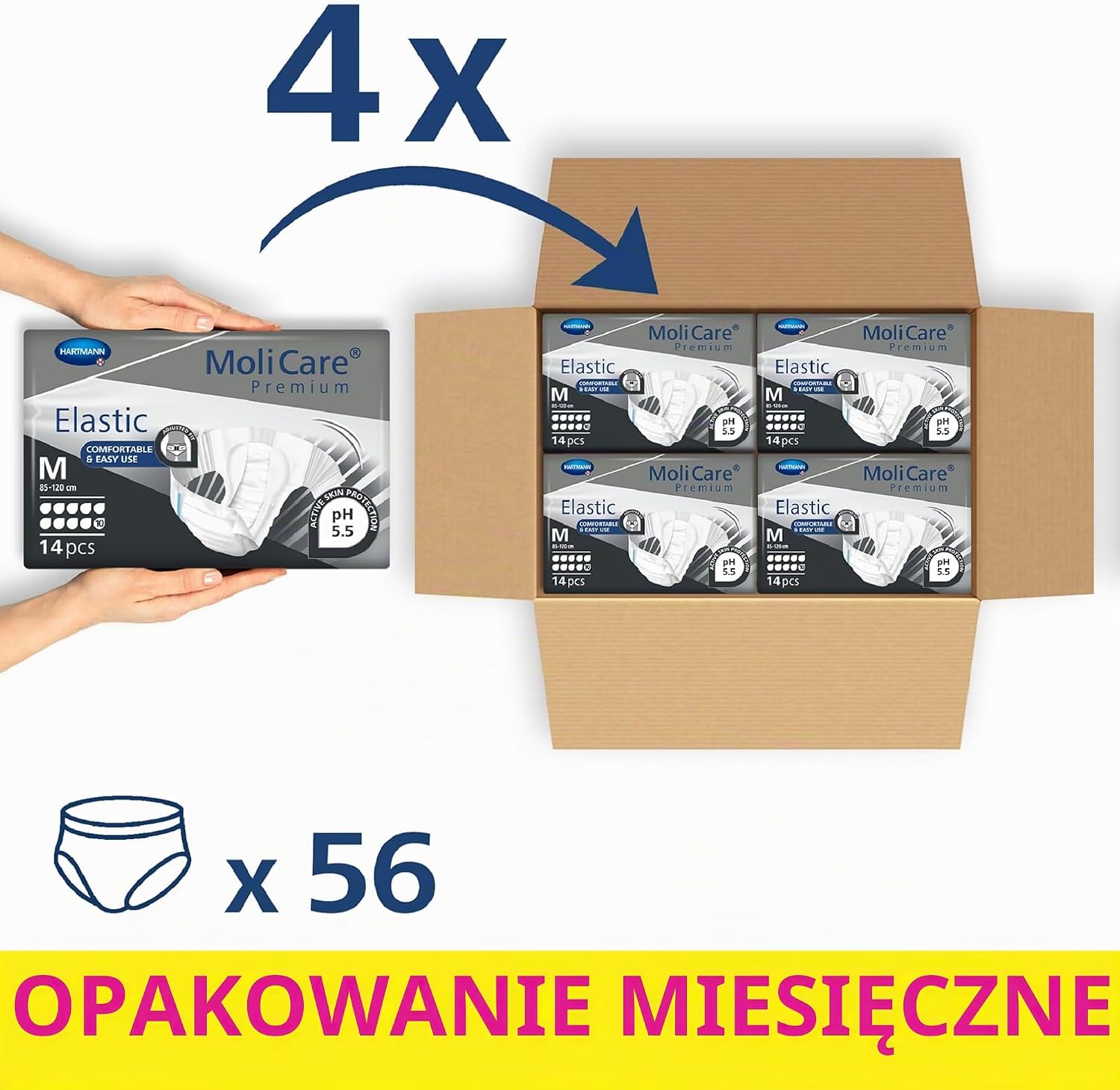Thumbnail 1 de MoliCare Premium Elastic Slip, pieluchomajtki M, 10 kropli, 85–120 cm, 4 × 14 szt.