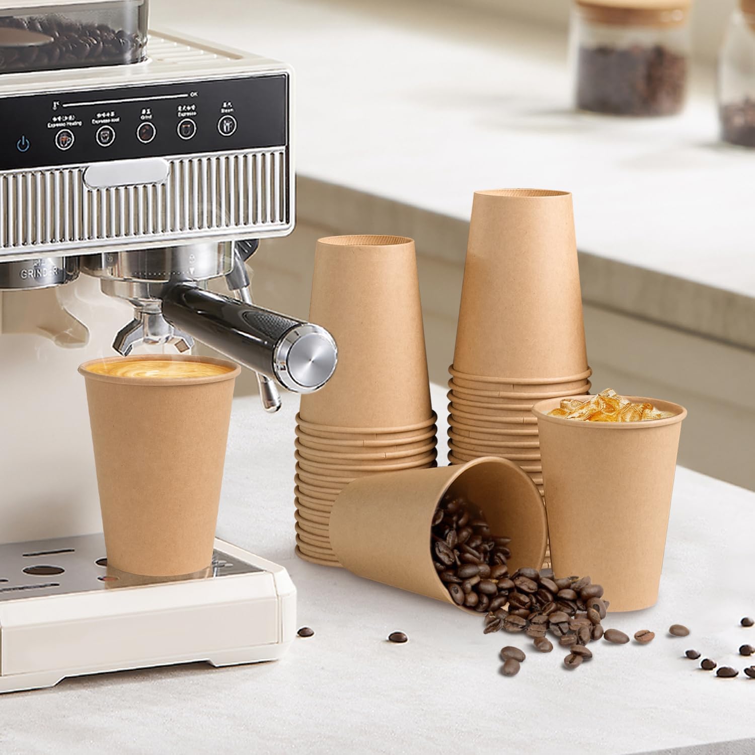 Thumbnail 3 de BYSNOW 300 Pack 12 oz Paper Coffee Cups – Leakproof, Kraft Disposable Cups for Hot or Cold Beverages