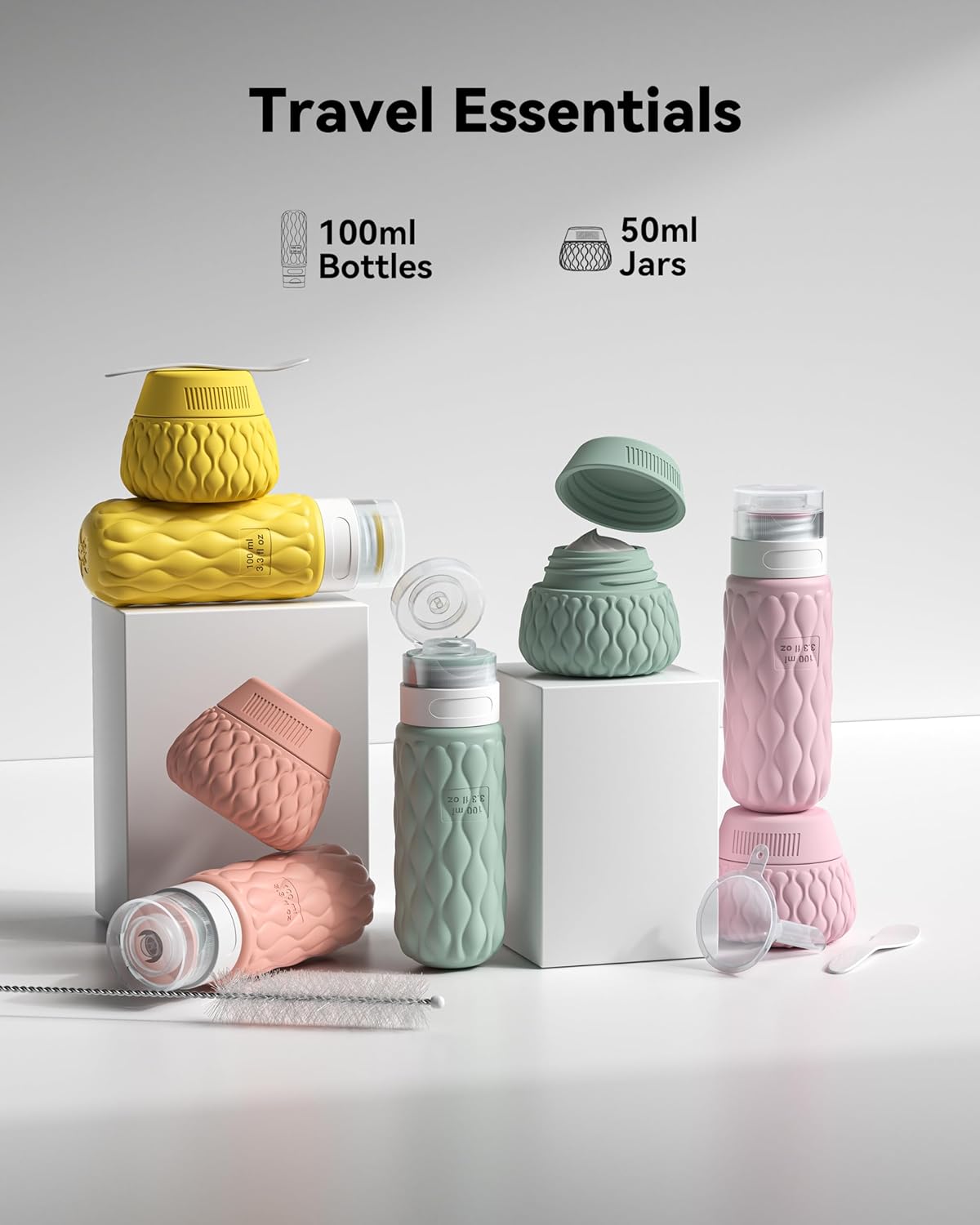 Thumbnail 1 de 8 Pack Silicone Travel Bottles for Toiletries with Labels and Clear Bag