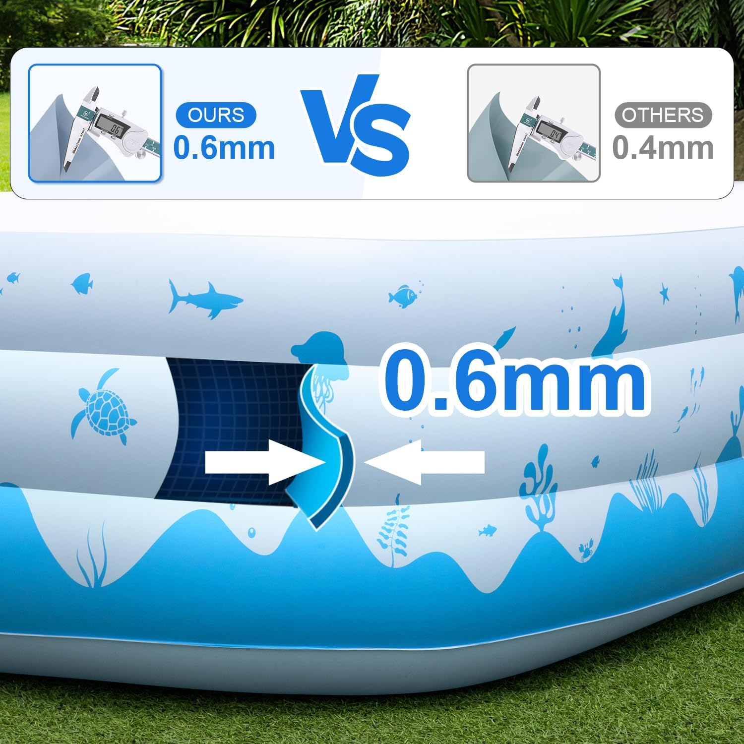 Detalle de Large Inflatable Pool with Lights (145" x 74" x 22") — Solar-Powered, UV-Resistant, 744-Gallon Family Pool