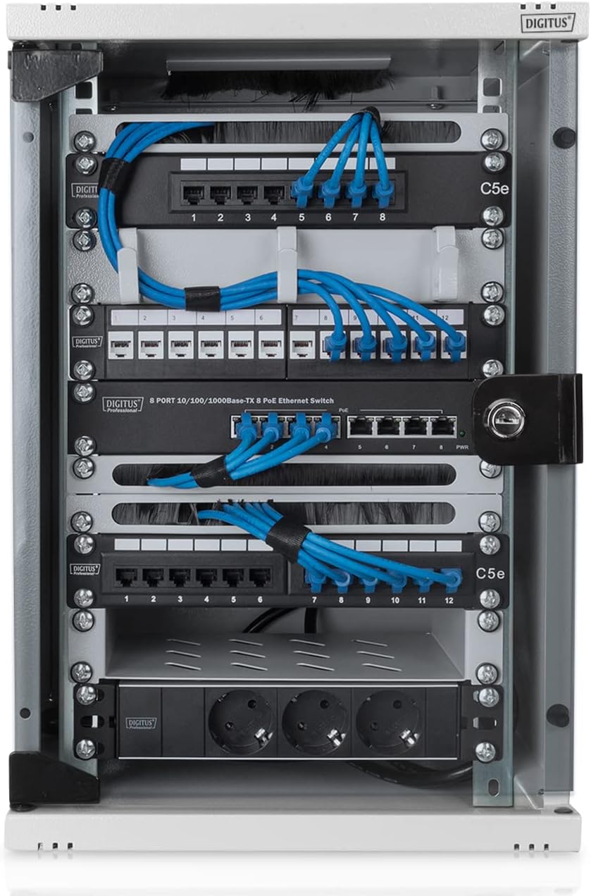 Detalle de DIGITUS SOHO 9U – wisząca szafa sieciowa 10-calowa, drzwi szklane, 30 kg