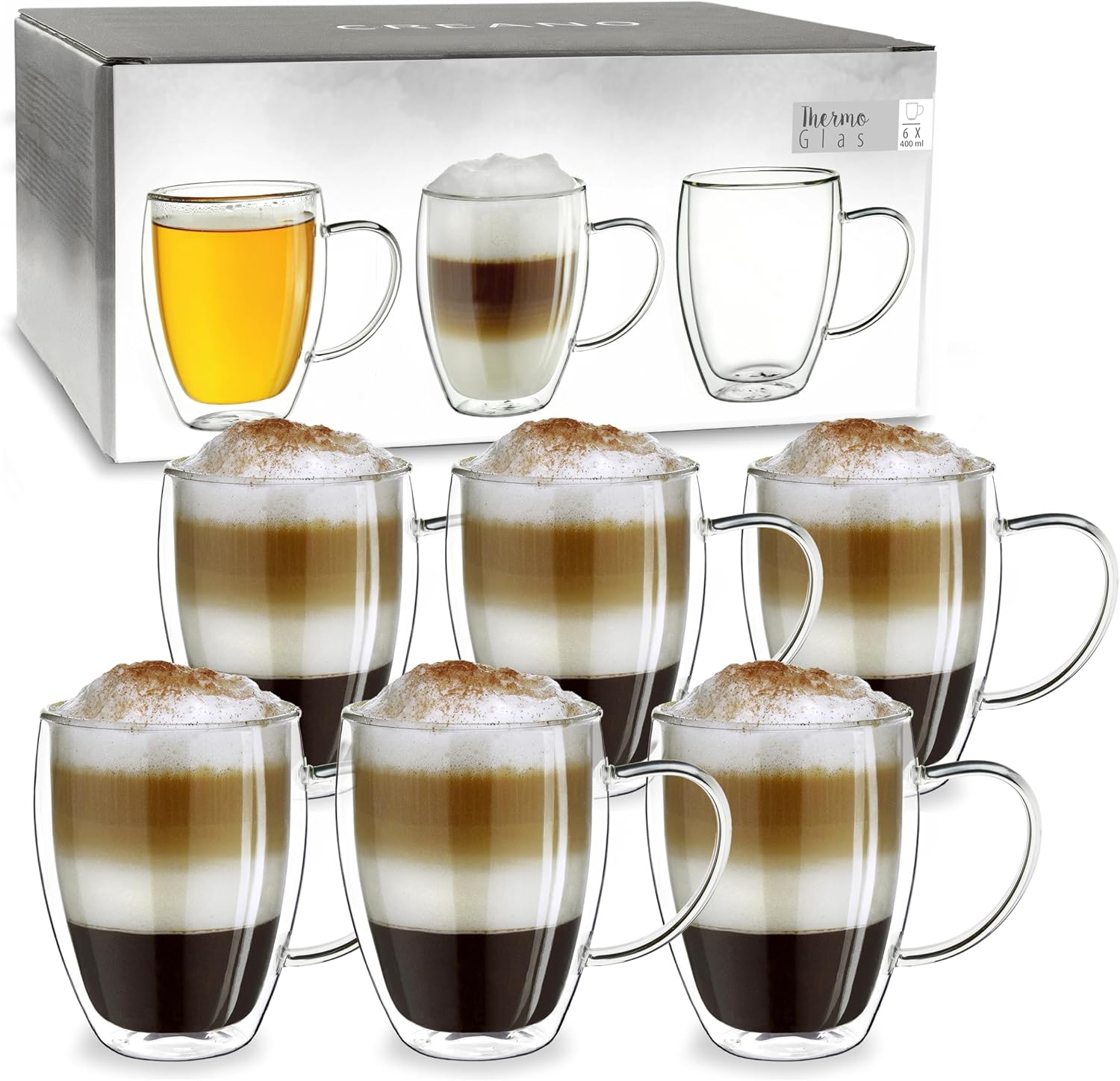Detalle de Creano 411 dubbelwandige glazen met oor, 400 ml, borosilicaatglas, set van 6