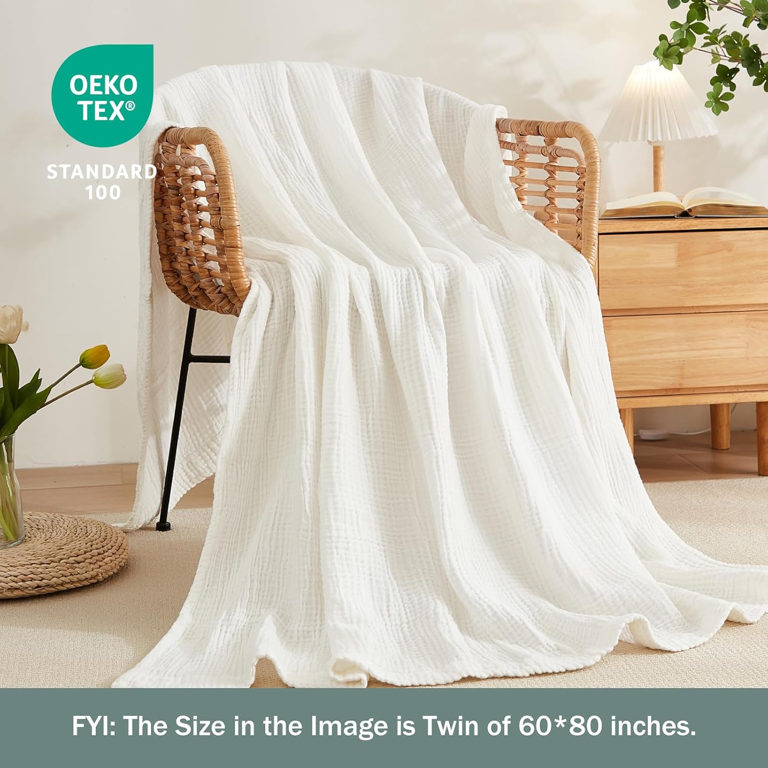 Thumbnail 2 de EMME Cotton Muslin Queen Blanket Bed Spread — Lightweight, Breathable Layer (90x90)