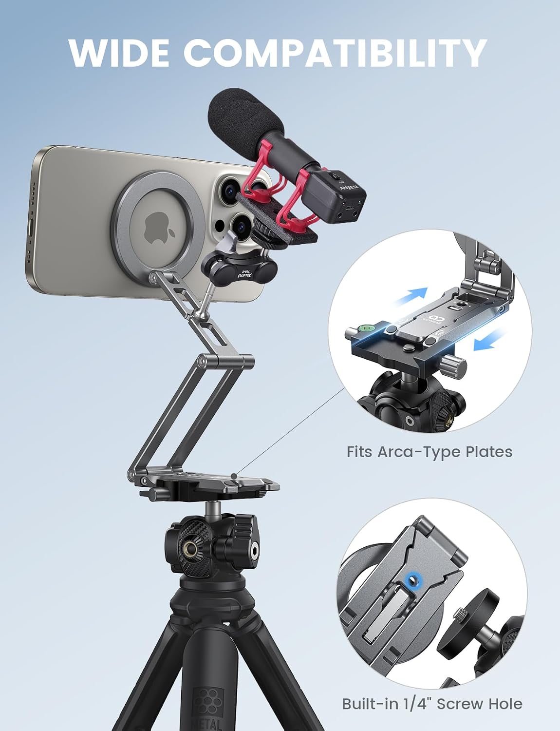 Detalle de Lamicall STTP07 MagSafe Tripod Stand, 5-in-1 Aluminum Magnetic Phone Mount