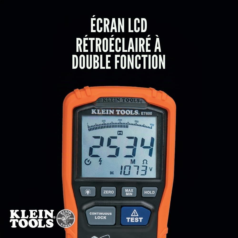 Detalle de Klein Tools ET600 Mégohmmètre — Test d'isolation jusqu’à 4000 MΩ et mesures précis</>