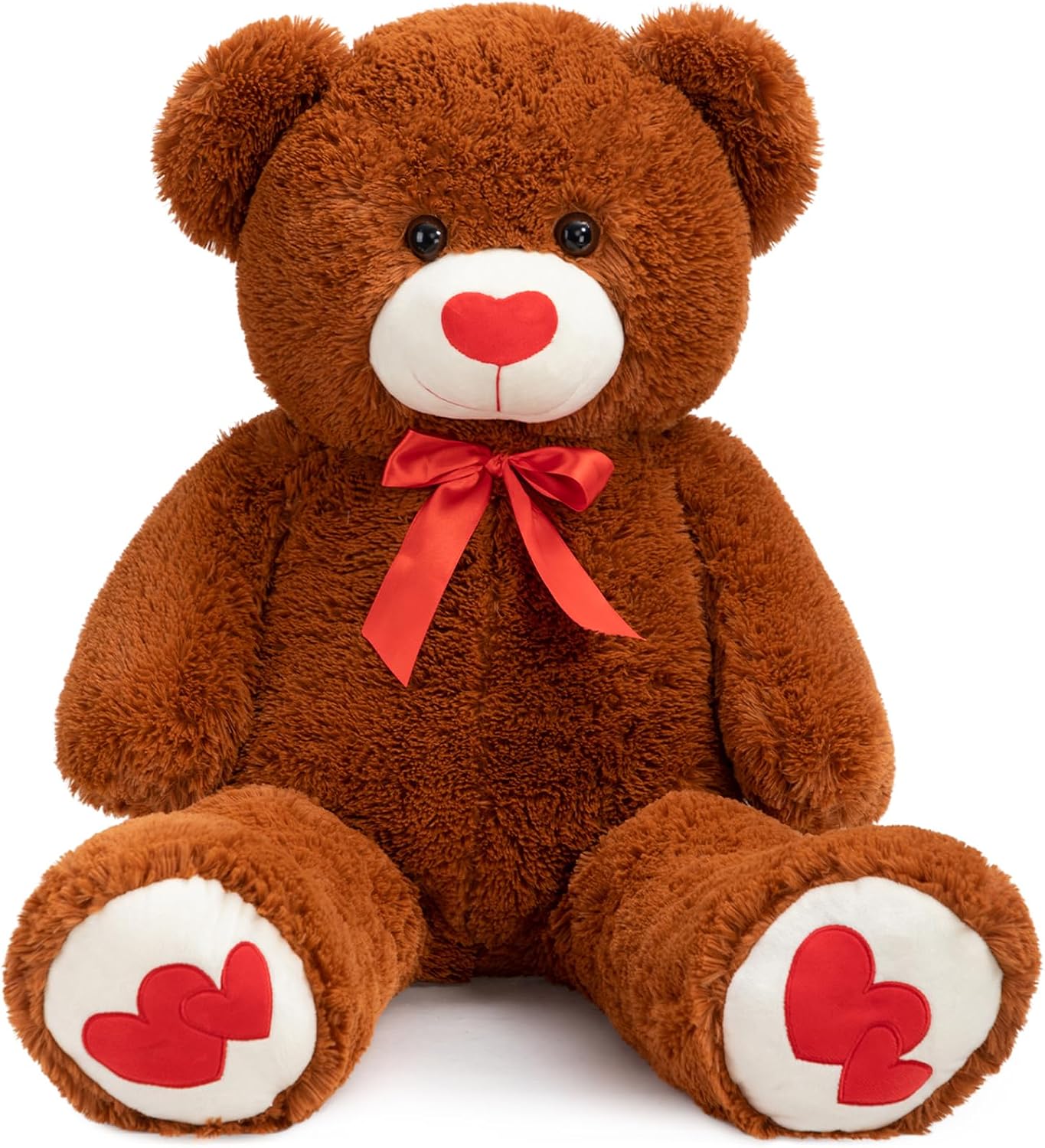 BEJOY Ours en peluche géant 91 cm – Ours marron doux avec cœurs rouges et nœud satiné