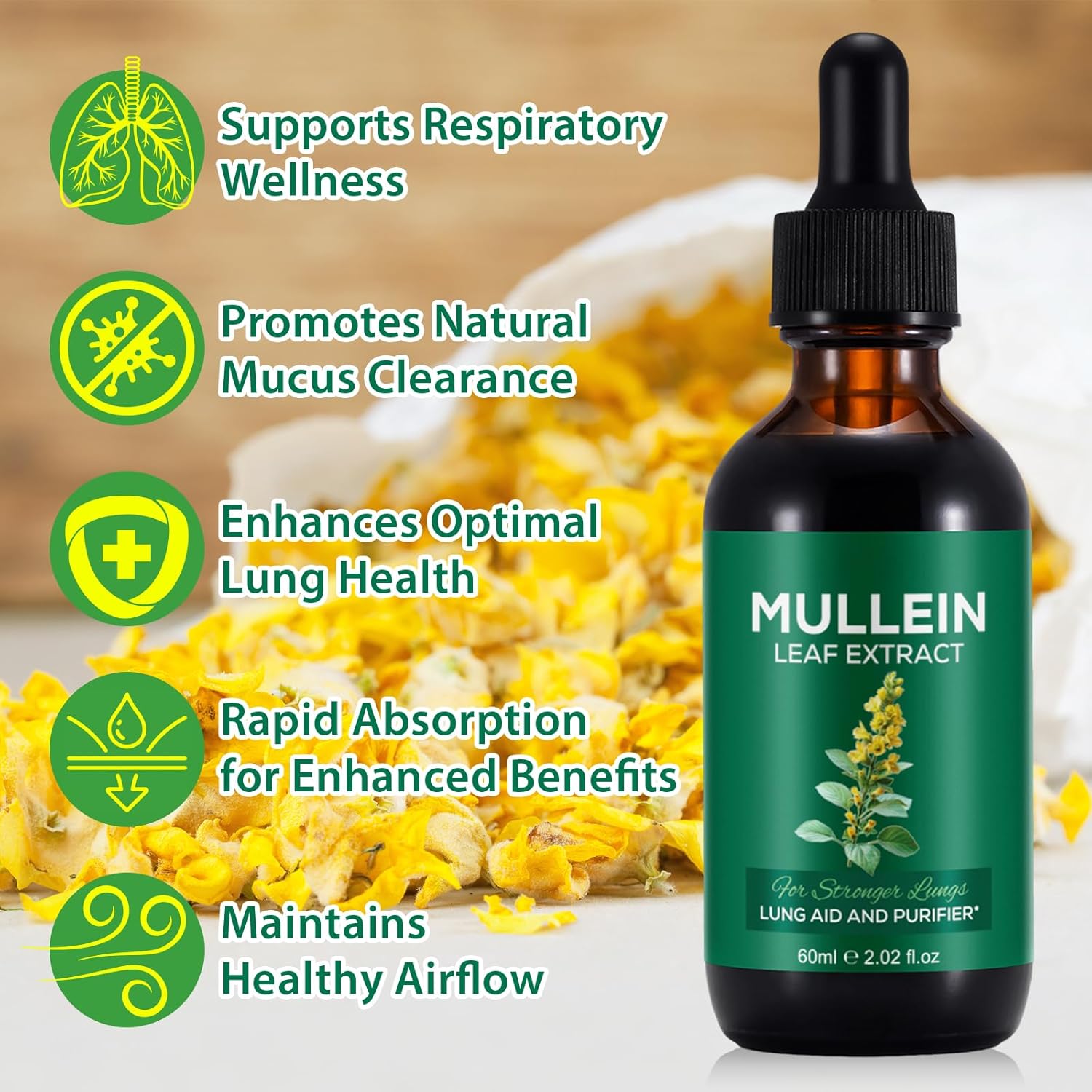 Detalle 2 de Mullein Drops 120 ml mullein extract for lungs đź’§