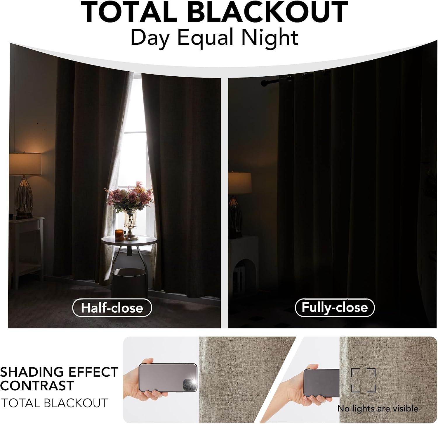 Detalle de Deconovo Faux Linen Full Blackout Curtains 90 Inch Drop – Two Panel Eyelet Pair