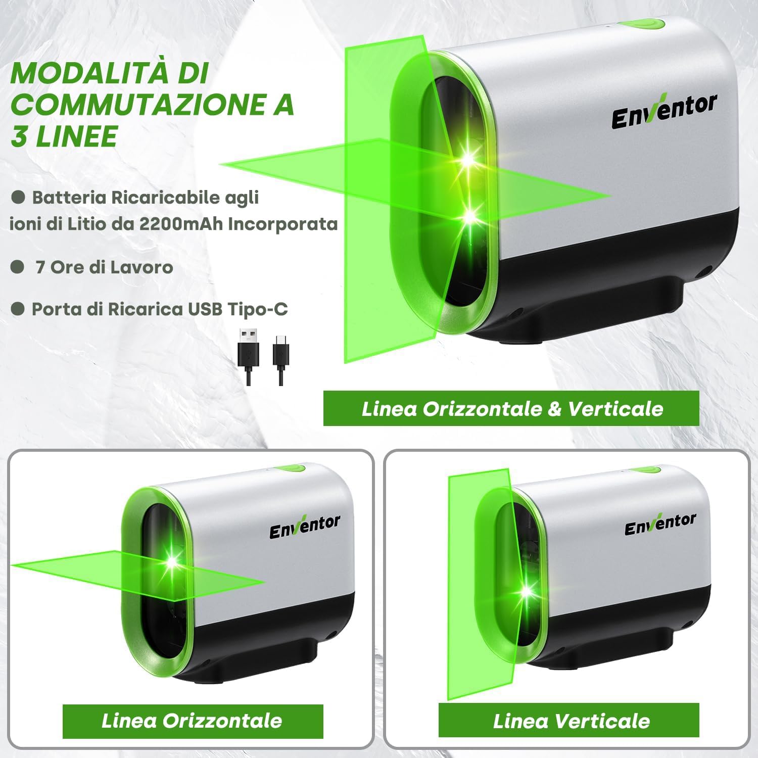 Detalle 2 de Enventor Livella Laser 50M, linea verde