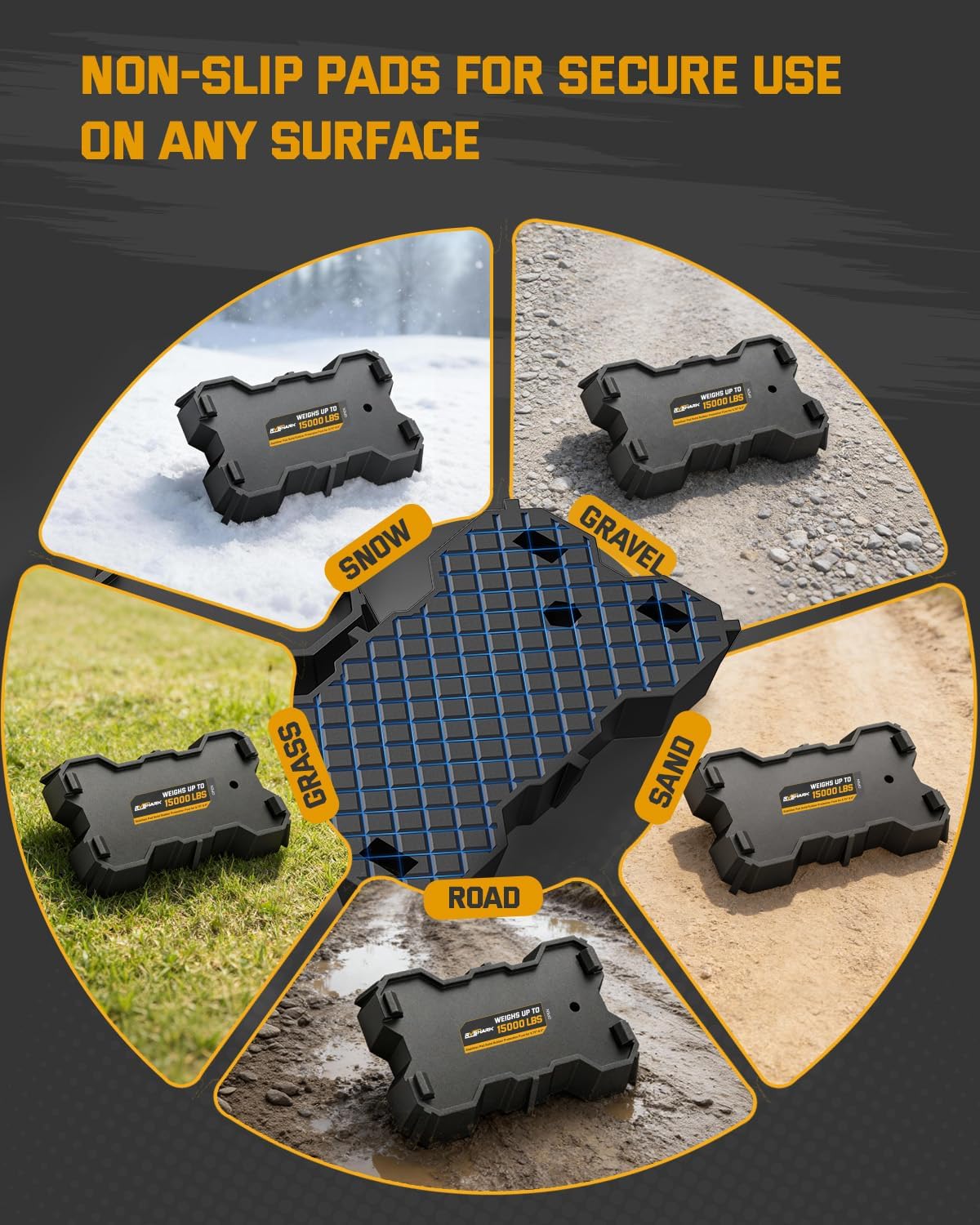 Thumbnail 4 de RVSHARK 4 Packs RV Stabilizer Jack Pads – 15,000 lbs Heavy-Duty Leveling Blocks for 8.75"–9.5" Foot Plate