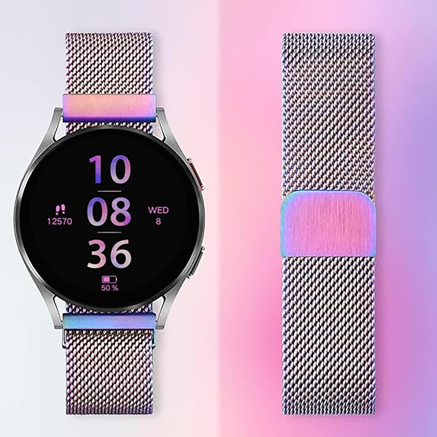 Detalle 2 de ZLZKJS Edelstahl Mesh Uhrenarmband mit Magnetverschluss – 14 bis 24 mm Schnellverschluss-Ersatzband