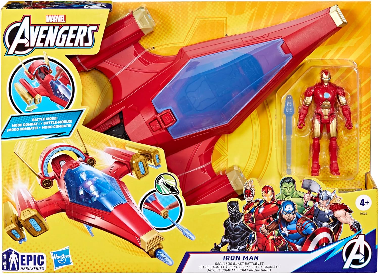 Detalle 2 de Hasbro Marvel Avengers Epic Hero Series – Jet de Combat à Répulseur Iron Man (figurine 10 cm, dès 4 ans)
