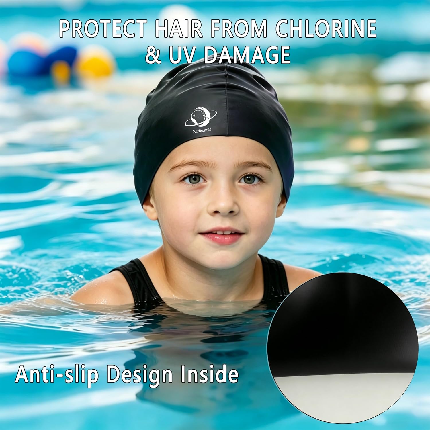 Thumbnail 3 de Xcdhemde® siliconen badmuts voor kinderen, zwart en elastisch