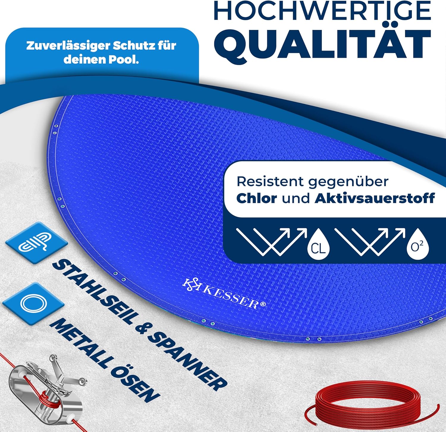 Detalle de KESSER Solar Poolabdeckung Rund Ø366 cm – robuste PE Abdeckplane mit Seil-/Spannsystem