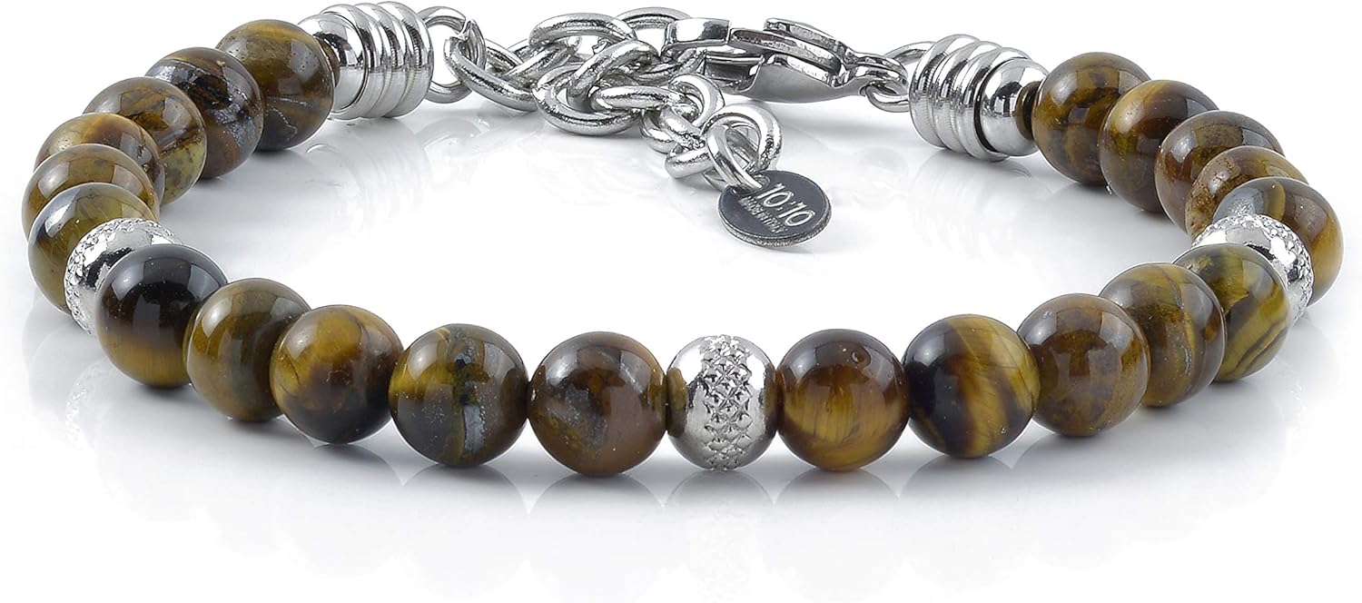 Thumbnail 1 de 10:10 Bracciale Occhio di Tigre acciaio inox 21 cm