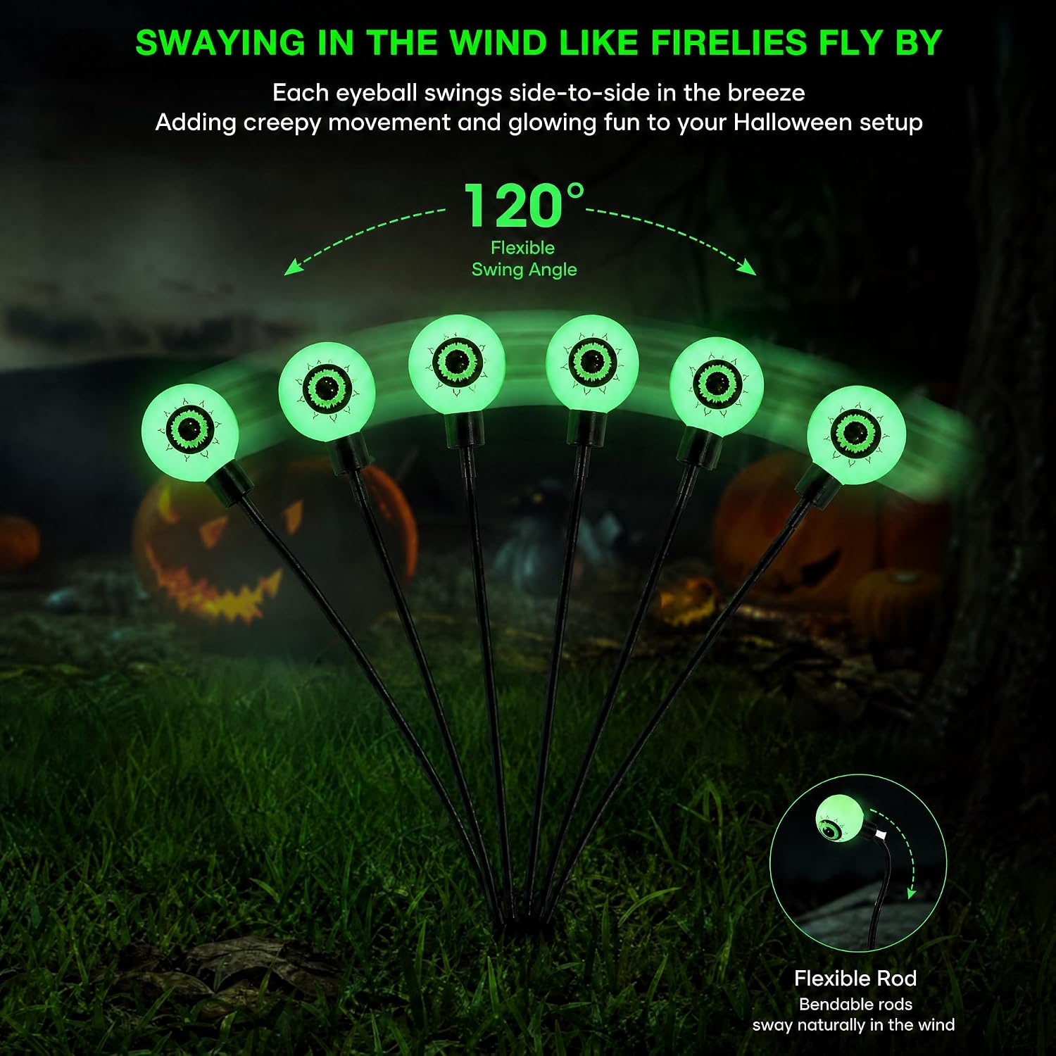 Detalle 2 de Dazzle Bright 4-Pack Halloween Solar Eyeball Lights, 24 LEDs, 2 Modes, IP65
