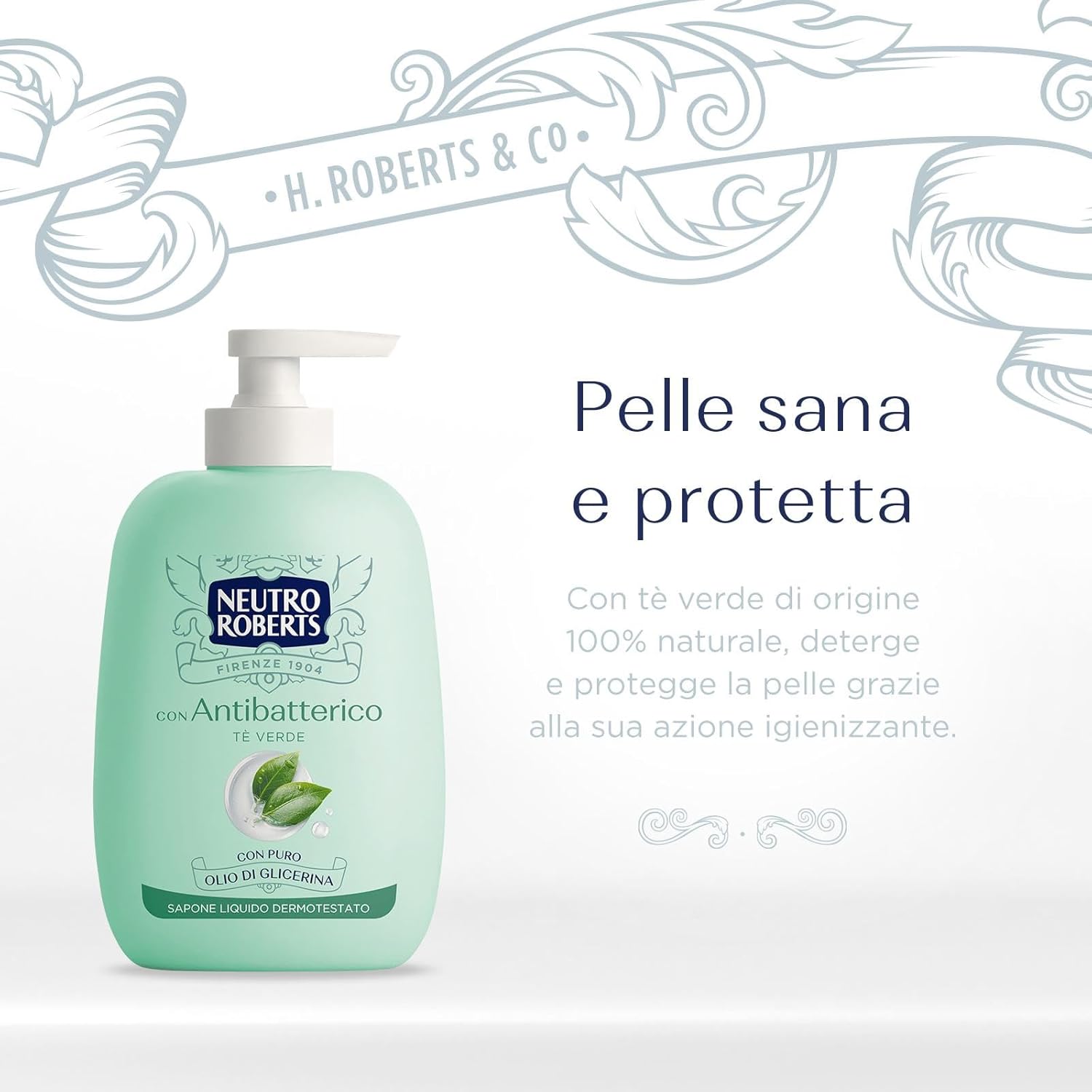 Detalle 2 de Neutro Roberts Sapone Liquido Antibatterico al Té Verde, 12x200 ml – Pelle Sana e Protetta
